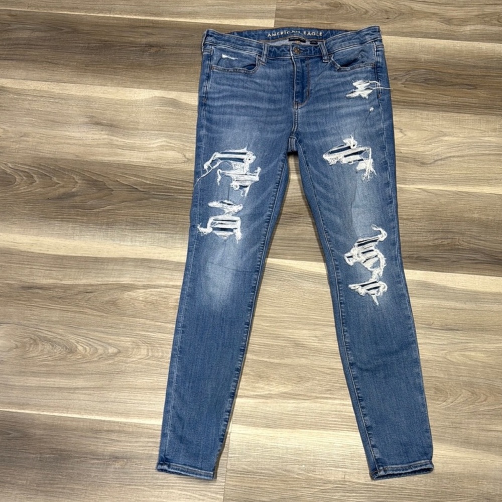 American Eagle Outfitters Blue jeggings Distressed Jeans size 8